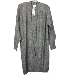 H&M Wool Blend Ribbed Knit Open Front Relaxed Fit Grey Long Duster Cardigan